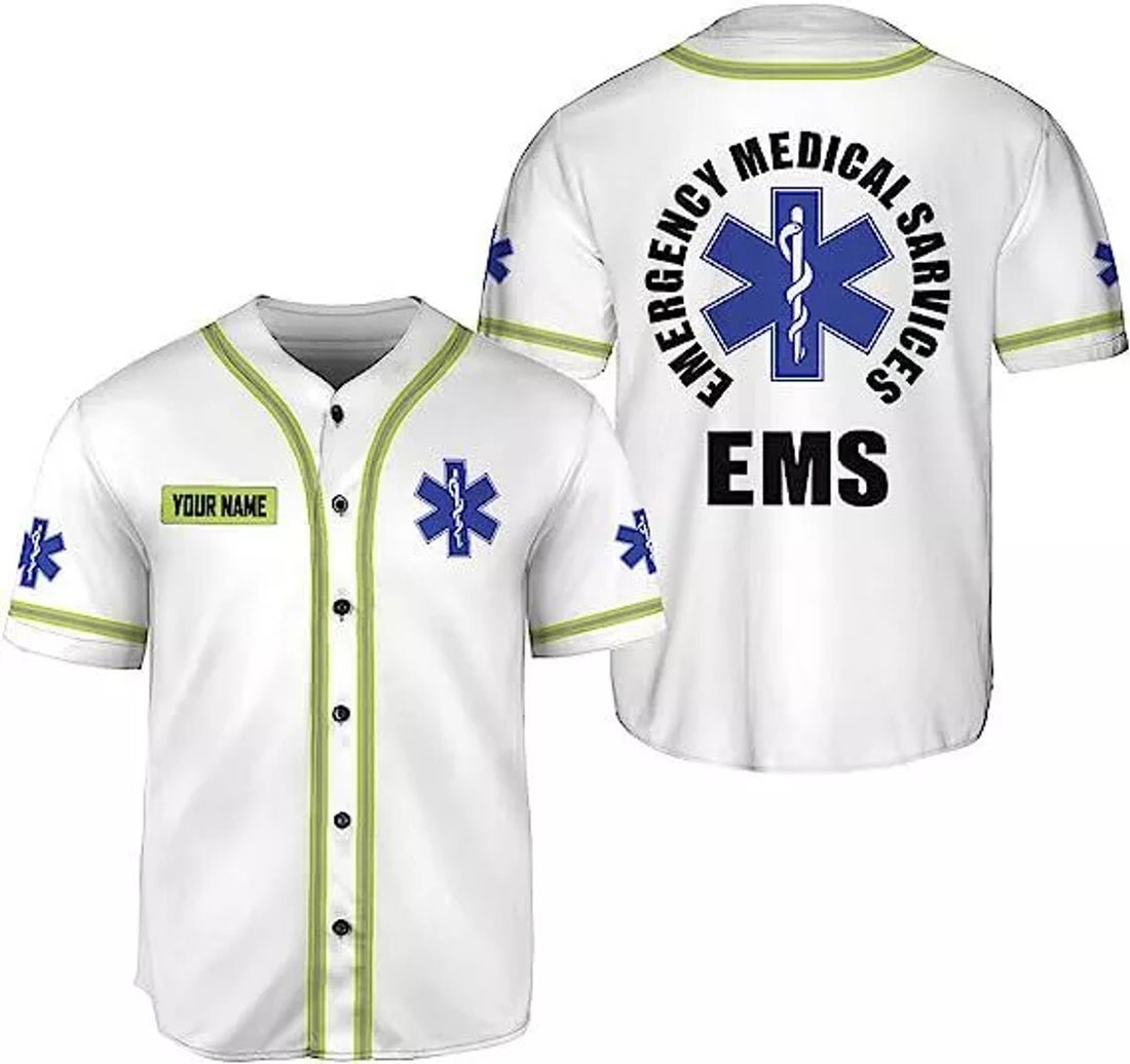 Custom Personalized Thin White Line EMS,, EMT Paramedic, American Flag Back Baseball Jersey