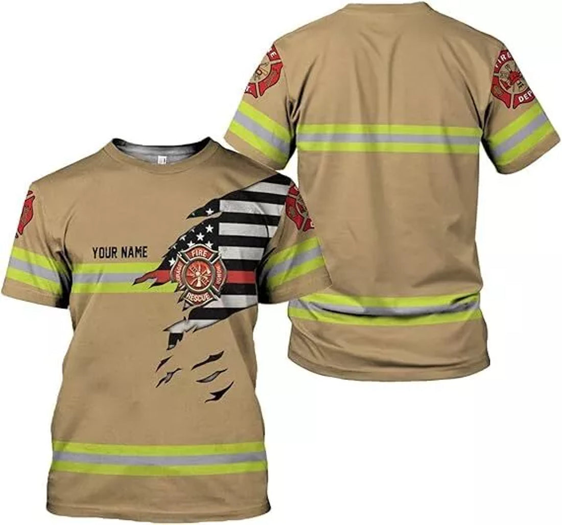 Custom Firefighter Shirt Custom Name Fire Man Firefighter Gift T-Shirt 3D Shirts