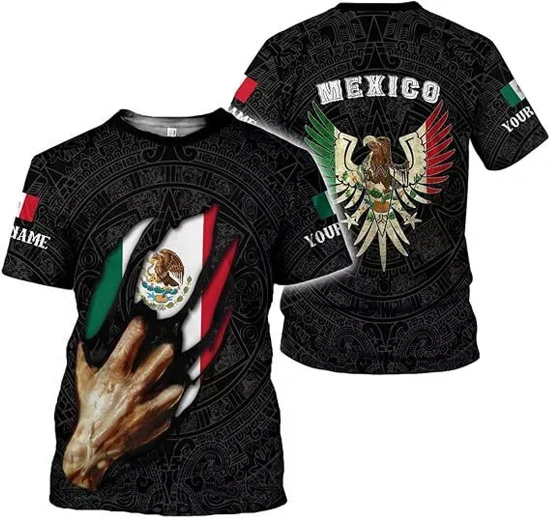 Custom Mexico Shirts for Men Mexican Shirts 3D Mexican Flag T-Shirt Mexico Flag T-Shirt