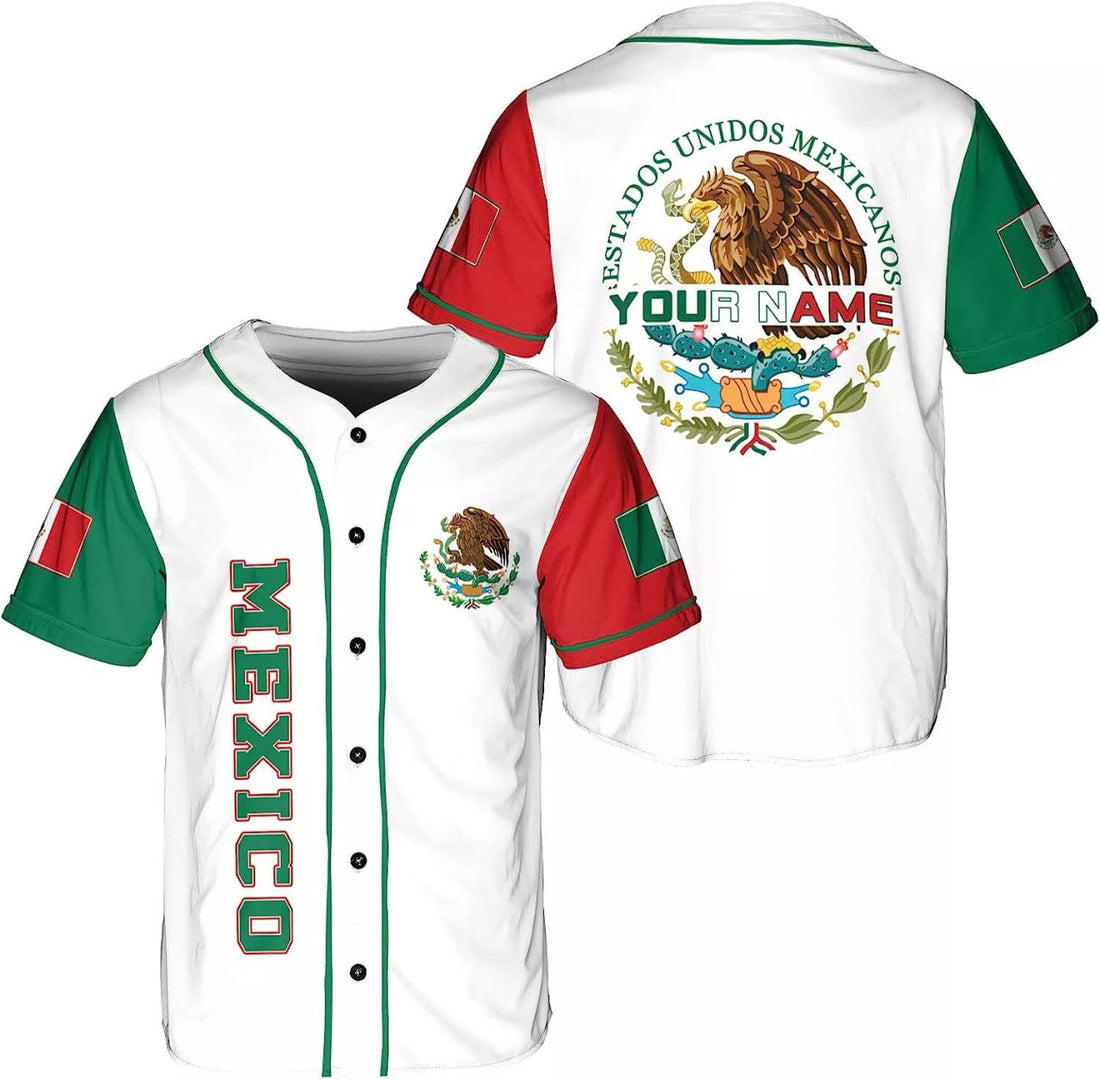 Custom Personalized Mexico Mexican Baseball Shirt, Customized Team Name Mexican Aztec Baseball Jersey