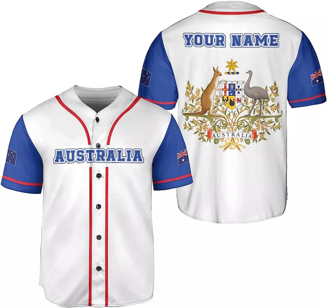 Custom Name Australia Baseball Jersey Shirt Australia Flag, Australian Kangaroo