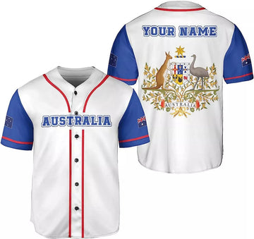 Custom Name Australia Baseball Jersey Shirt Australia Flag, Australian Kangaroo