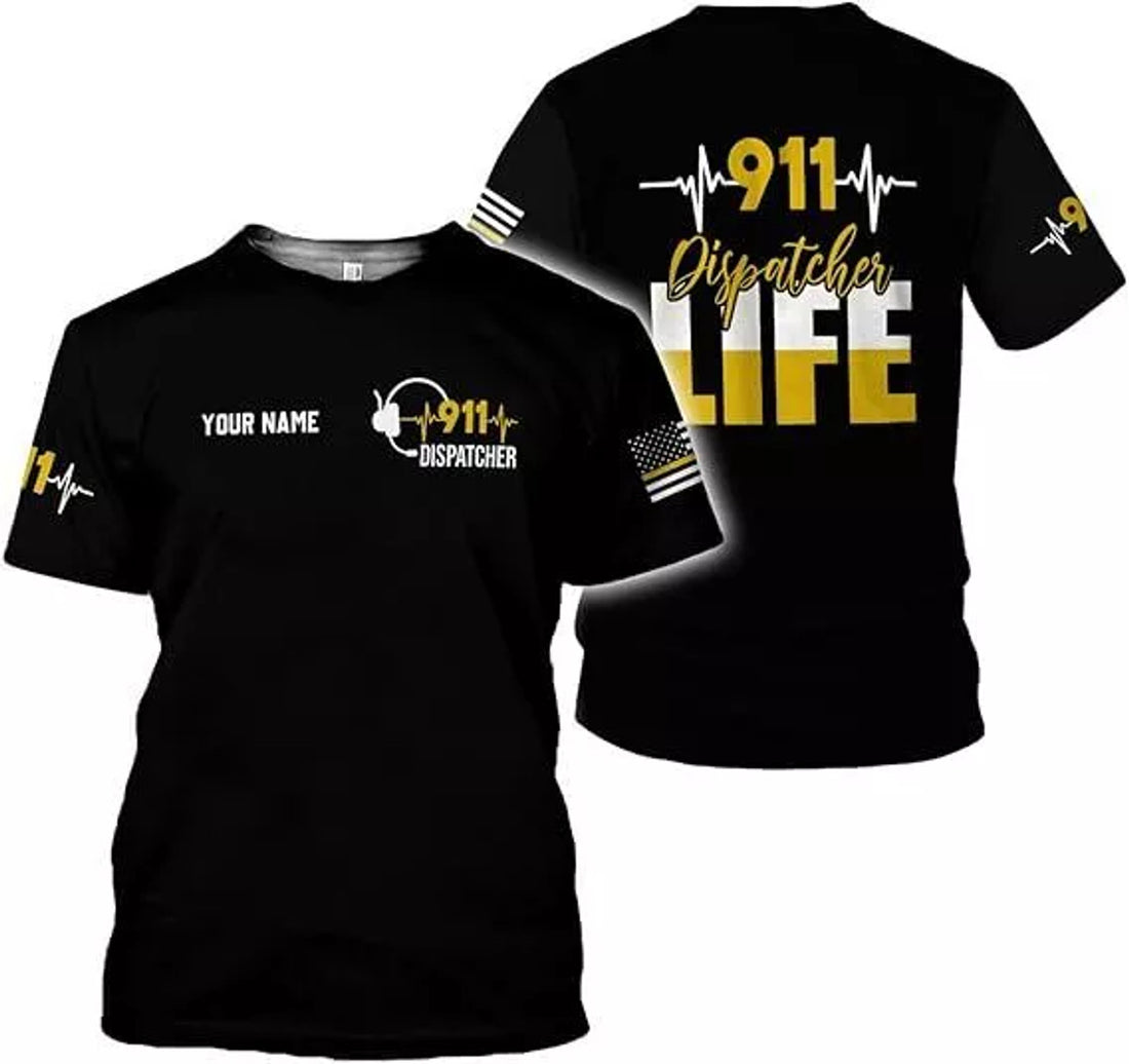 Custom Dispatcher 3D Shirt, Custom Dispatcher 3D T-shirt, Thin Gold Line Flag T-Shirt