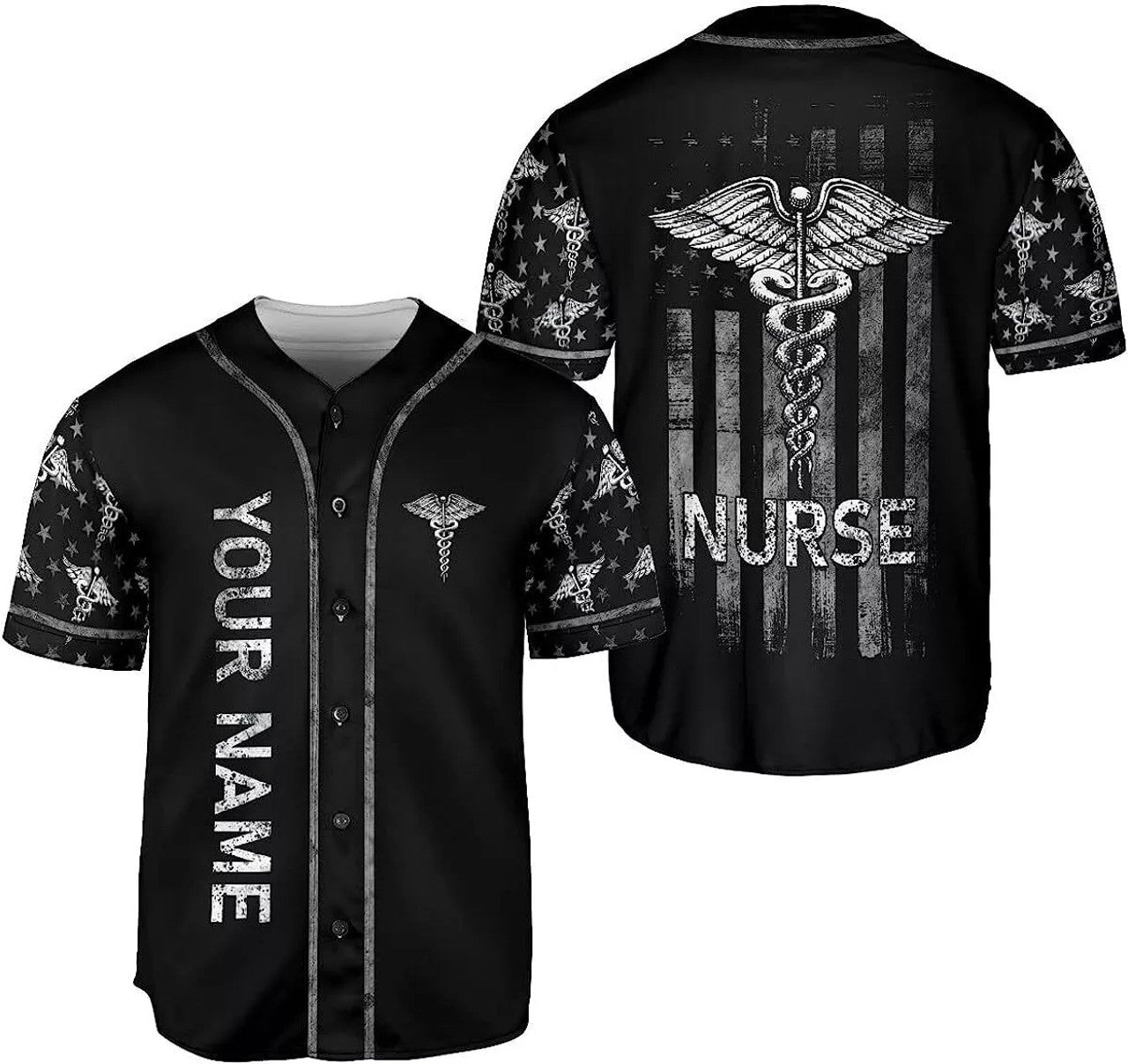 Custom Personalized Nurse Baseball Jersey, Flag Nurse Graduation Baseball Jersey Customi