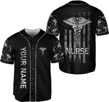 Custom Personalized Nurse Baseball Jersey, Flag Nurse Graduation Baseball Jersey Customi