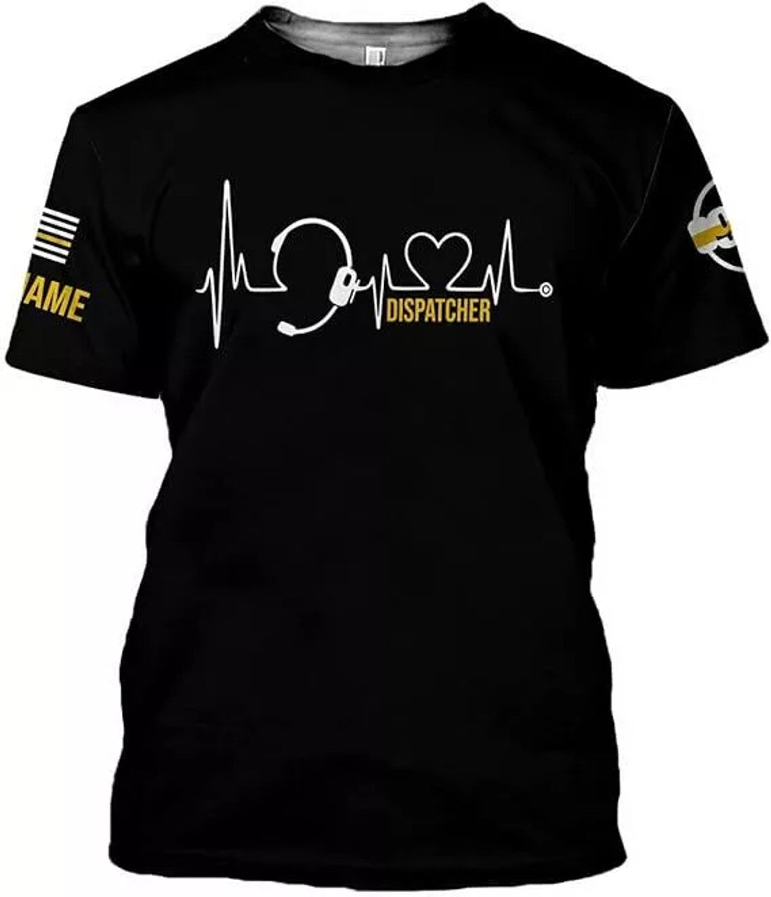 Custom Dispatcher 3D Shirt, Custom Dispatcher 3D T-shirt, Thin Gold Line Flag