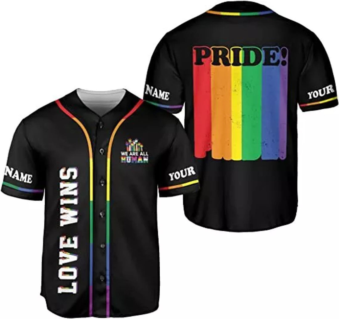Custom Personalized LGBT Pride Baseball Jersey, LGBT Flag Rainbow Baseball Jersey LGBT