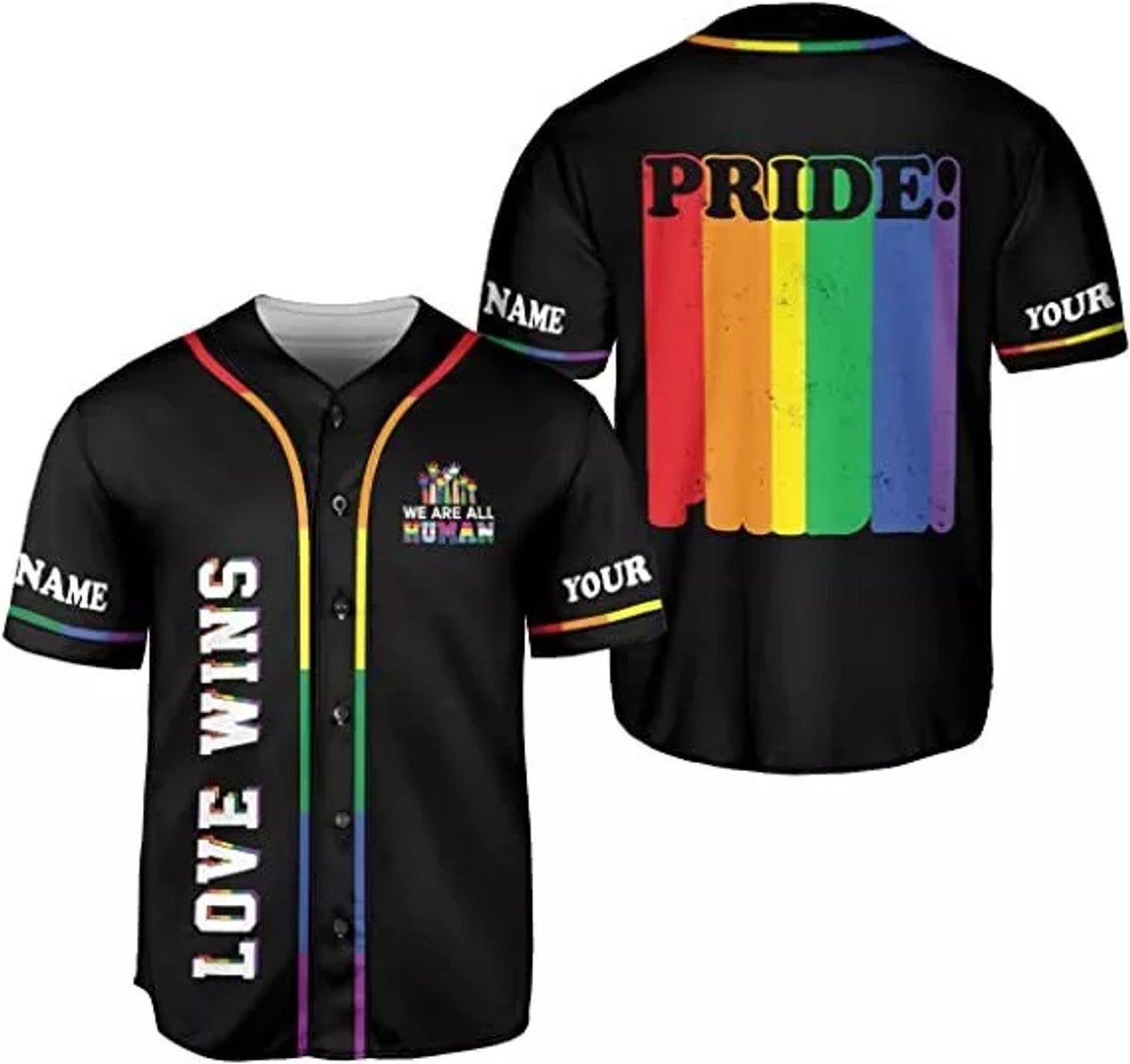 Custom Personalized LGBT Pride Baseball Jersey, LGBT Flag Rainbow Baseball Jersey LGBT