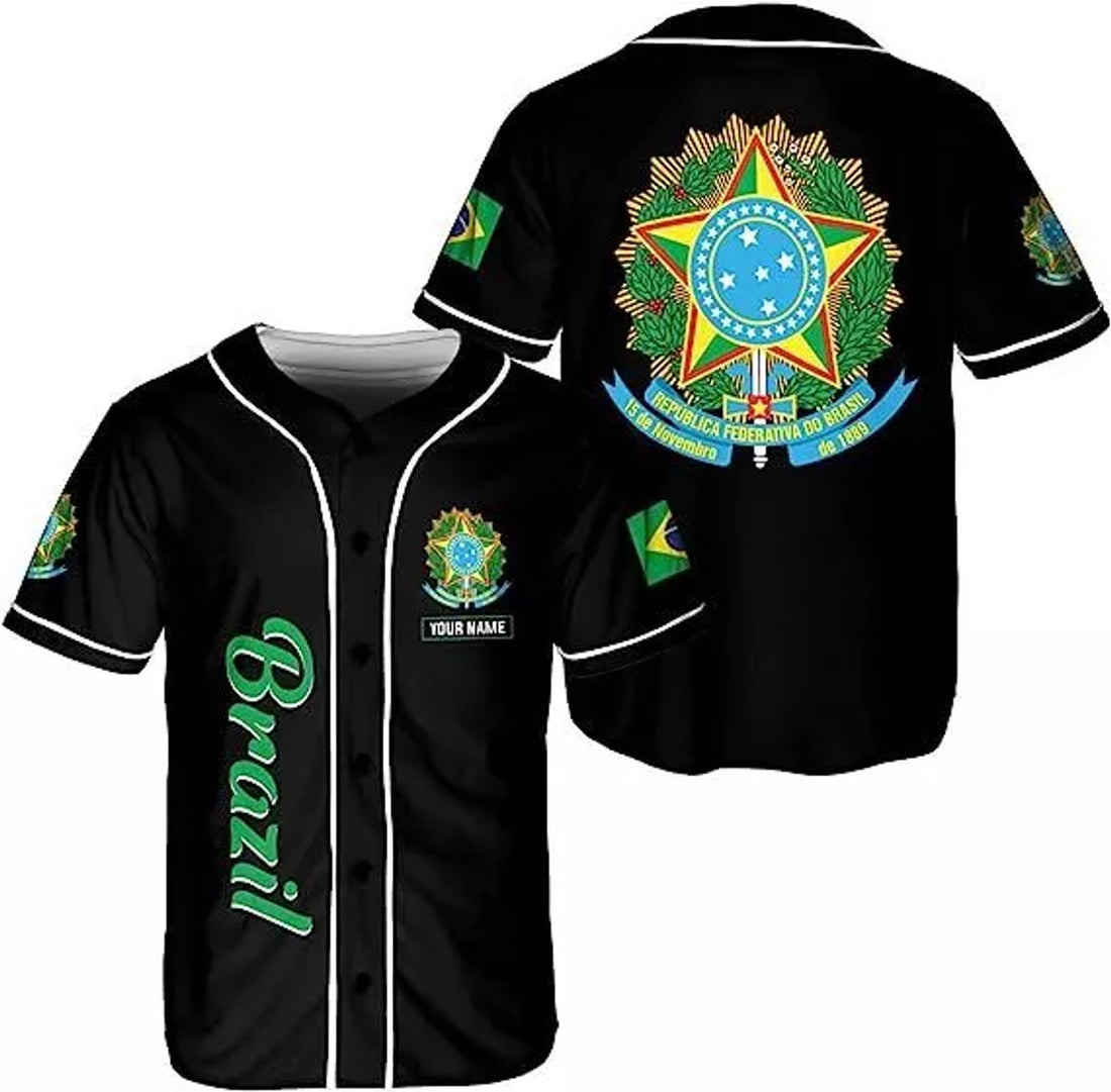 Custom Name Brazil Baseball Jersey Shirt Brasil Brazilian Flag Bandera Bandeira