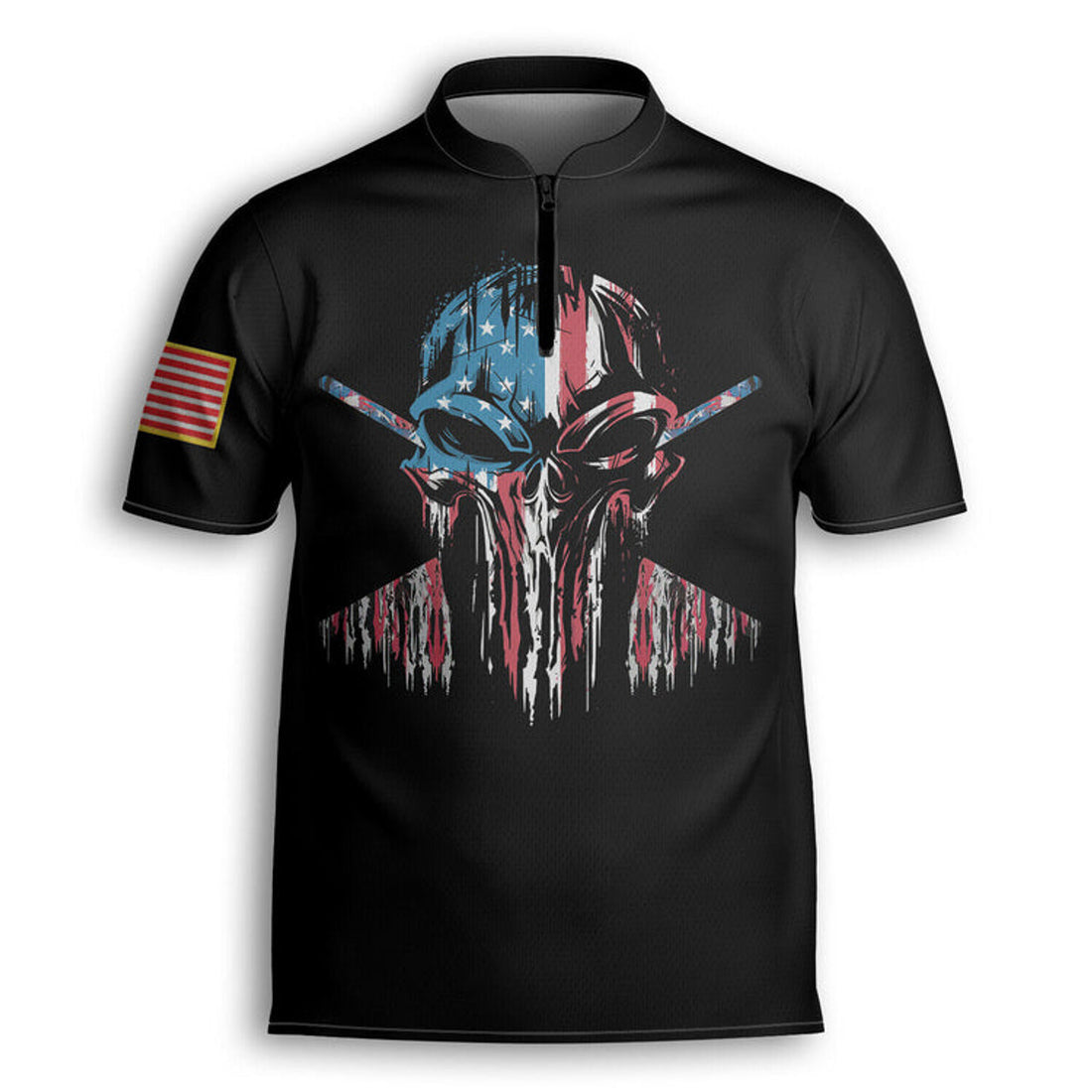 Custom Personalized America Flag Skull Billiard Player AOP Bowling Jersey Shirt Black, Idea Gift for Billiard Player