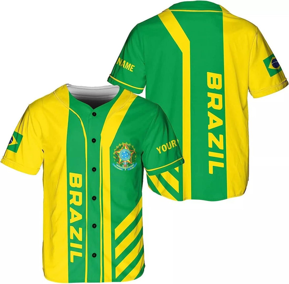Custom Personalized Brazil Baseball Jersey Shirt Brasil Brazilian Flag Bandeira
