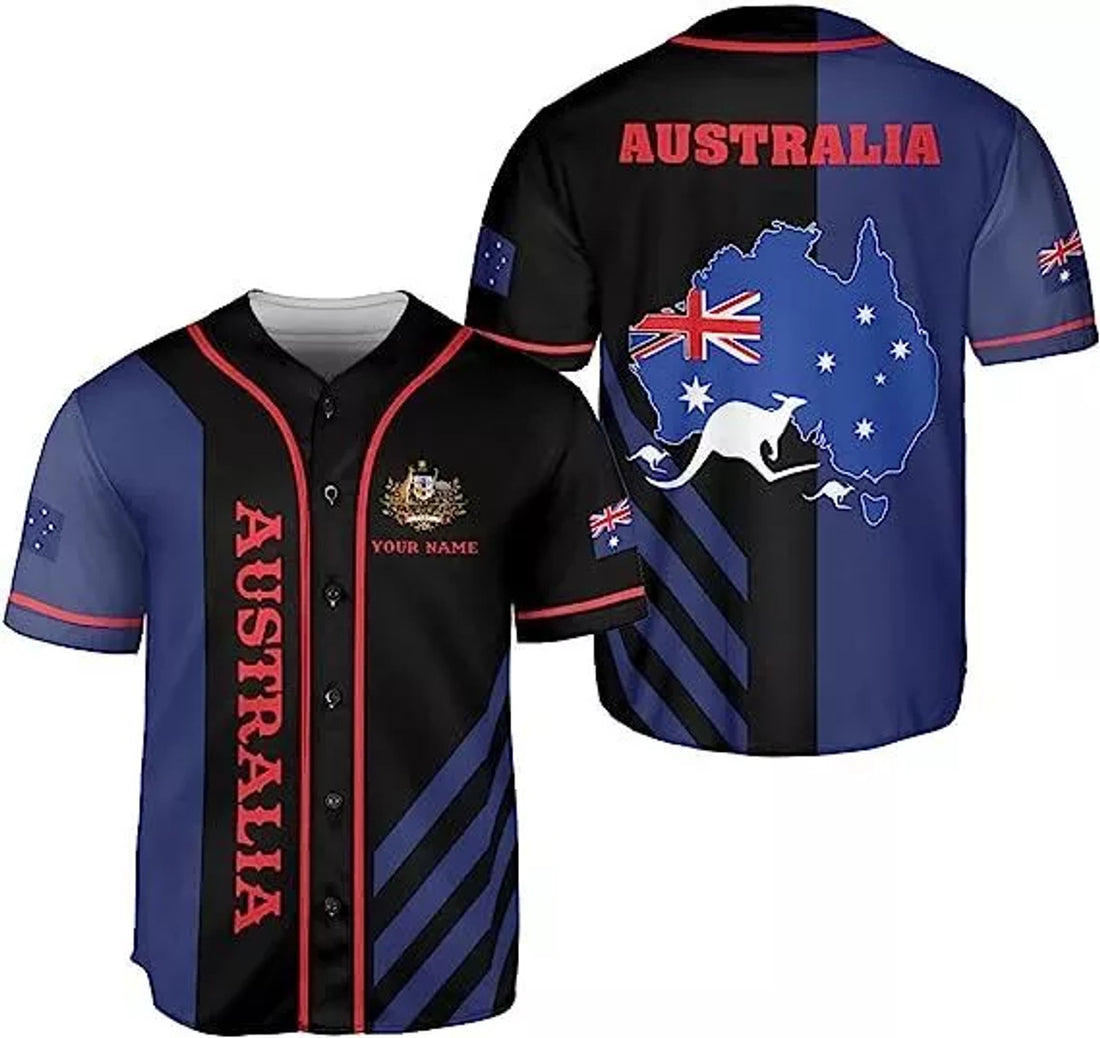 Custom Personalized Australia Baseball Jersey Shirt Australia Flag, Australian Kangaroo