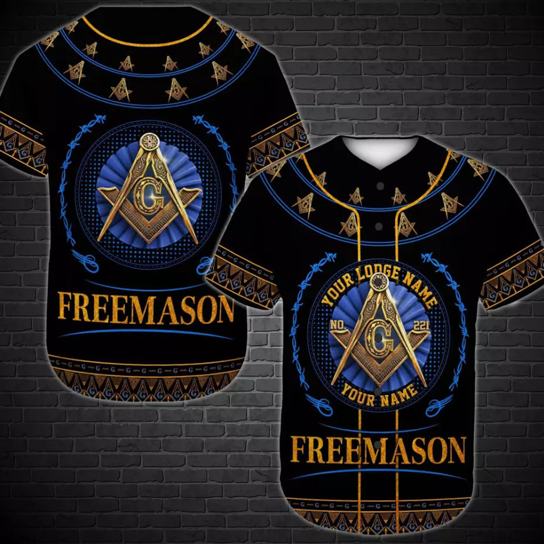 Custom Lodge, Number, Name Freemason Masonic 3D Baseball Jersey Shirt Size S-5XL