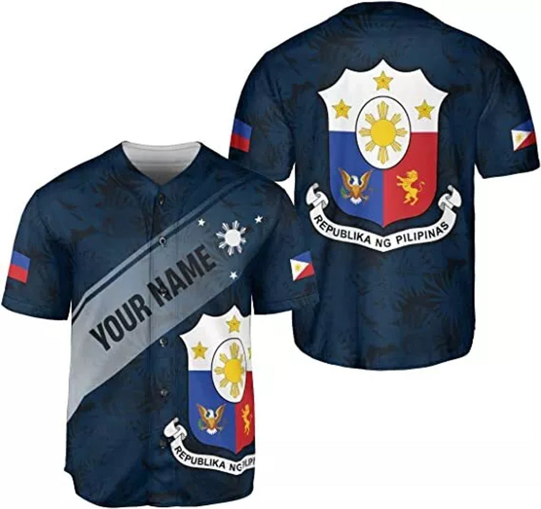 Custom Name Philippines Baseball Jersey, Filipino Flag Baseball Jersey, Philipp