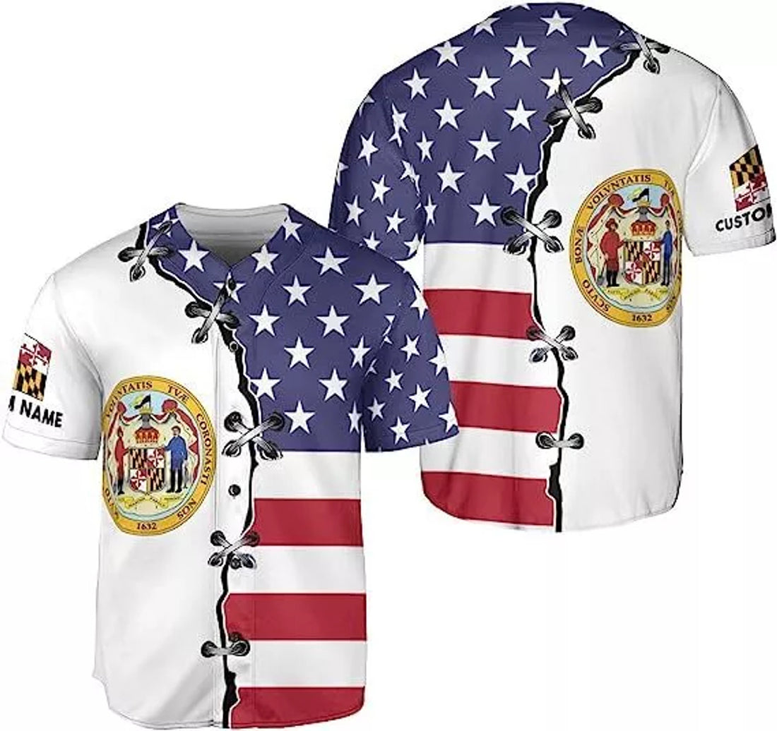 Custom Personalized Maryland State Pride Flag Baseball Jersey Shirt, Maryland Crab Shir