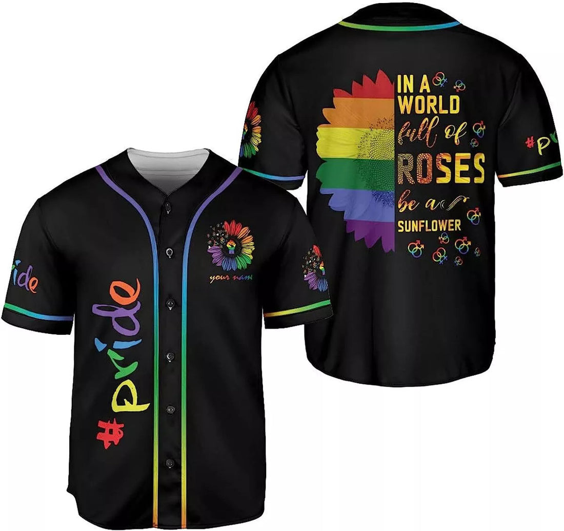 Custom Name LGBT Pride Baseball Jersey, Pride Hand LGBT Flag Jersey Rainbow Les