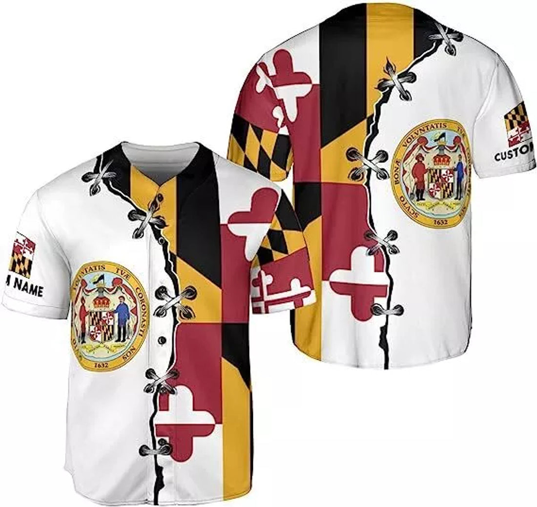 Custom Personalized Maryland State Pride Flag Baseball Jersey Shirt Maryland Crab Shir