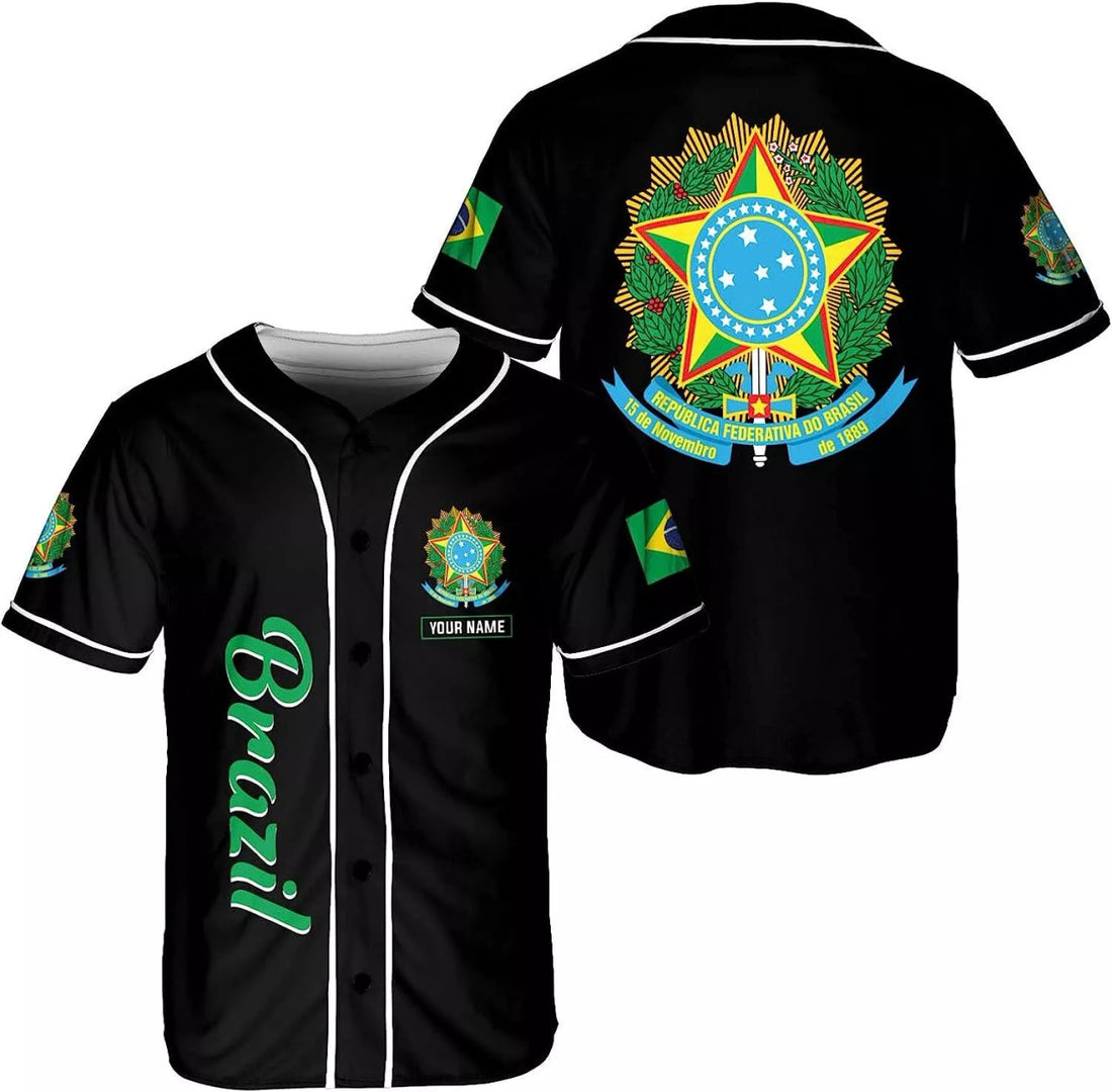Custom Personalized Brazil Baseball Jersey Shirt Brasil Brazilian Flag Bandera