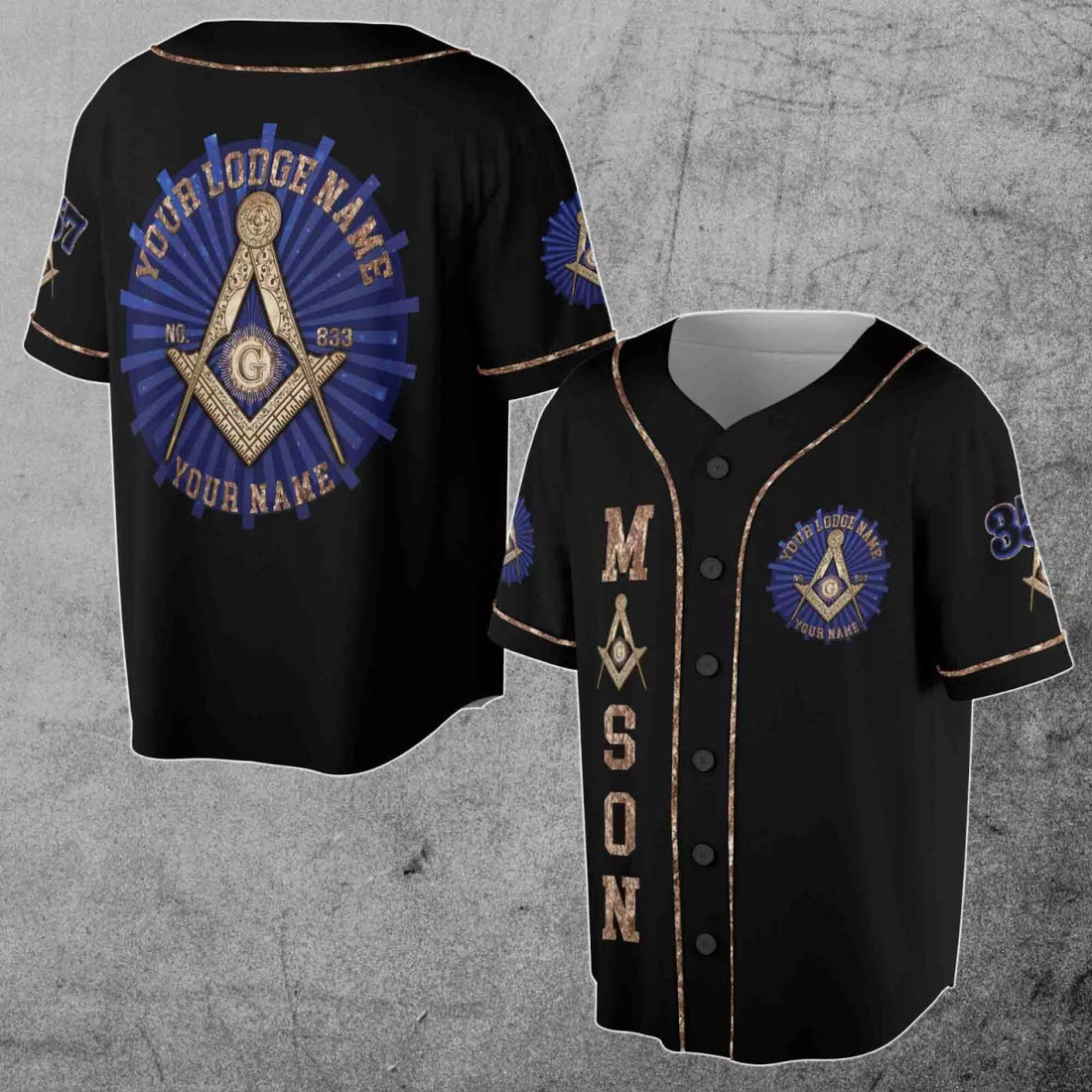 Custom Freemason Symbol Custom Lodge Name Number Baseball Jersey Shirt Size S-5XL