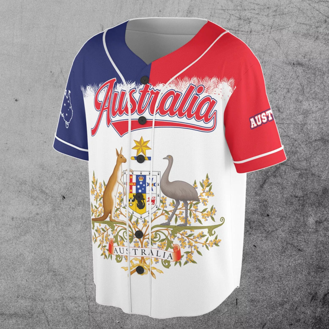 Customized Name Australia Flag Coat of Arms 3D Baseball Jersey Size S-5XL
