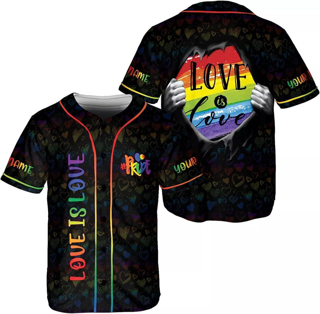 Custom Personalized Name LGBT Love is Love Pride Baseball Jersey Shirt LGBT Rainbow S