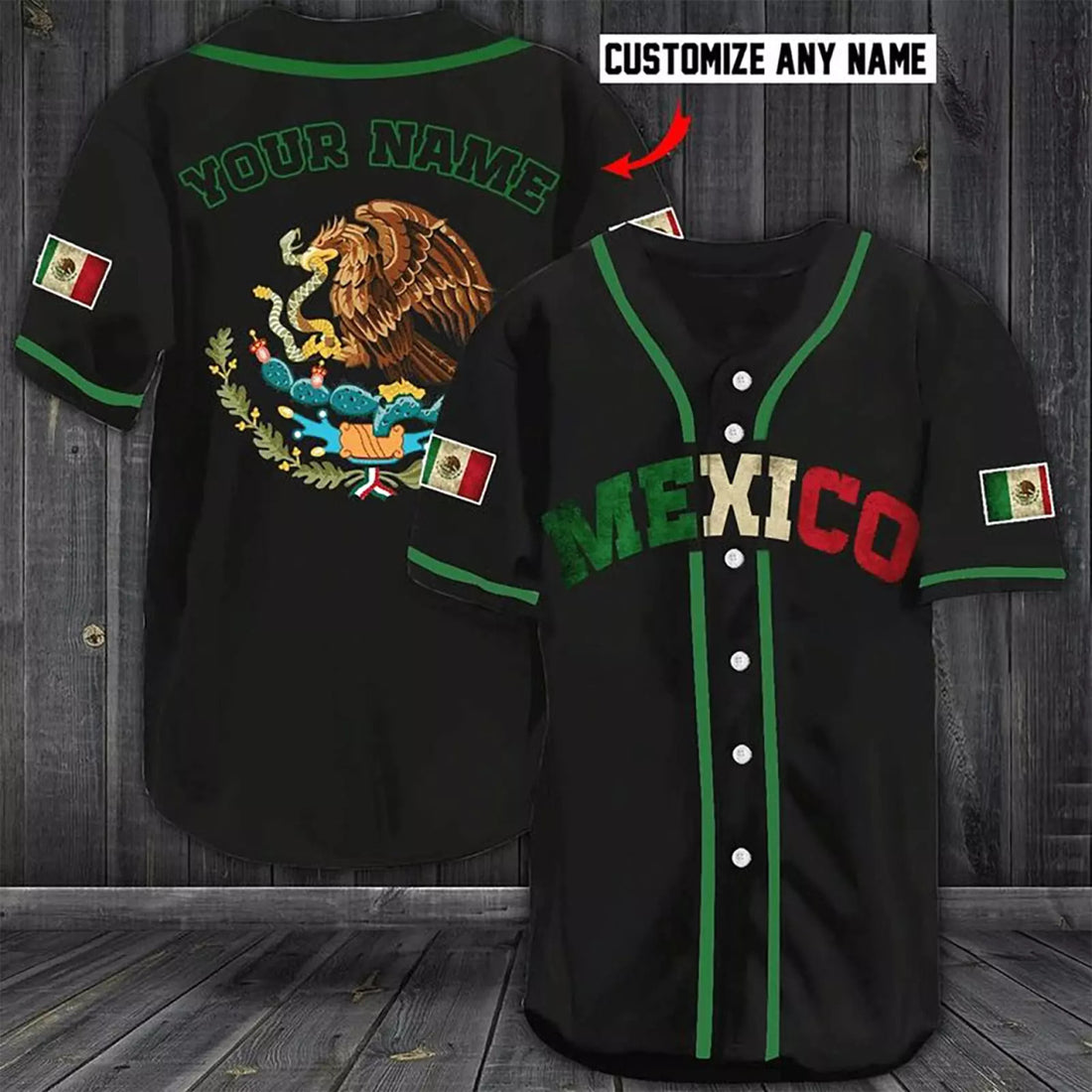 Custom Mexico Eagle 3D All Over Print Baseball Jersey Shirt Size S-5XL