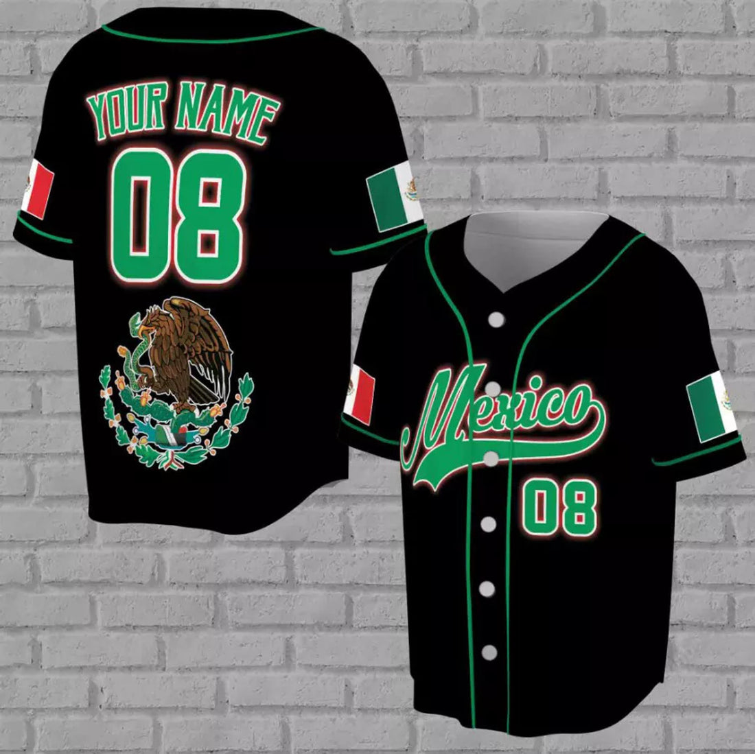 Custom Personalized Name Mexico Flag Eagle Mexican Team Gift 3D All Over Print Baseball Jersey