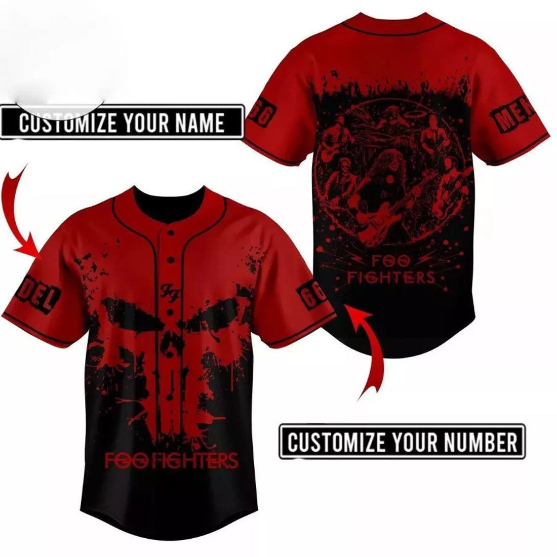 Custom Foo Fighters Baseball Jersey 3D All Over Printed, Shirt All Size S To 5Xl Gift F