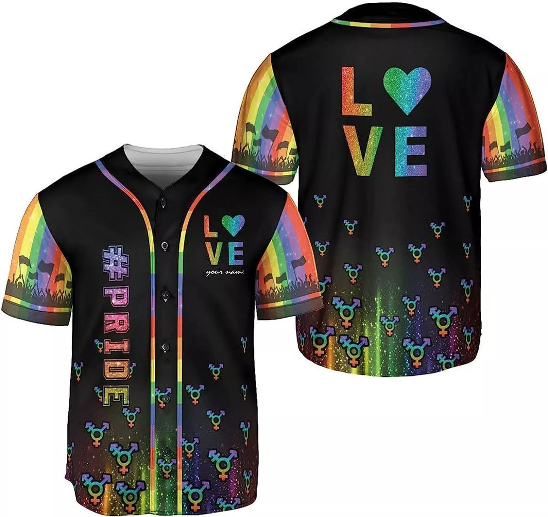 Custom Personalized LGBT Pride Baseball Jersey, Pride Hand LGBT Flag Jersey, Rainbow Les