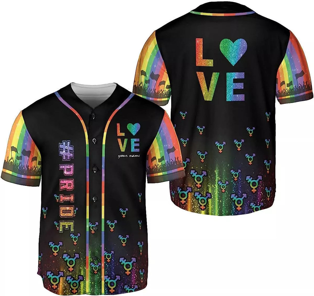 Custom Personalized LGBT Pride Baseball Jersey, Pride Hand LGBT Flag Jersey, Rainbow Les