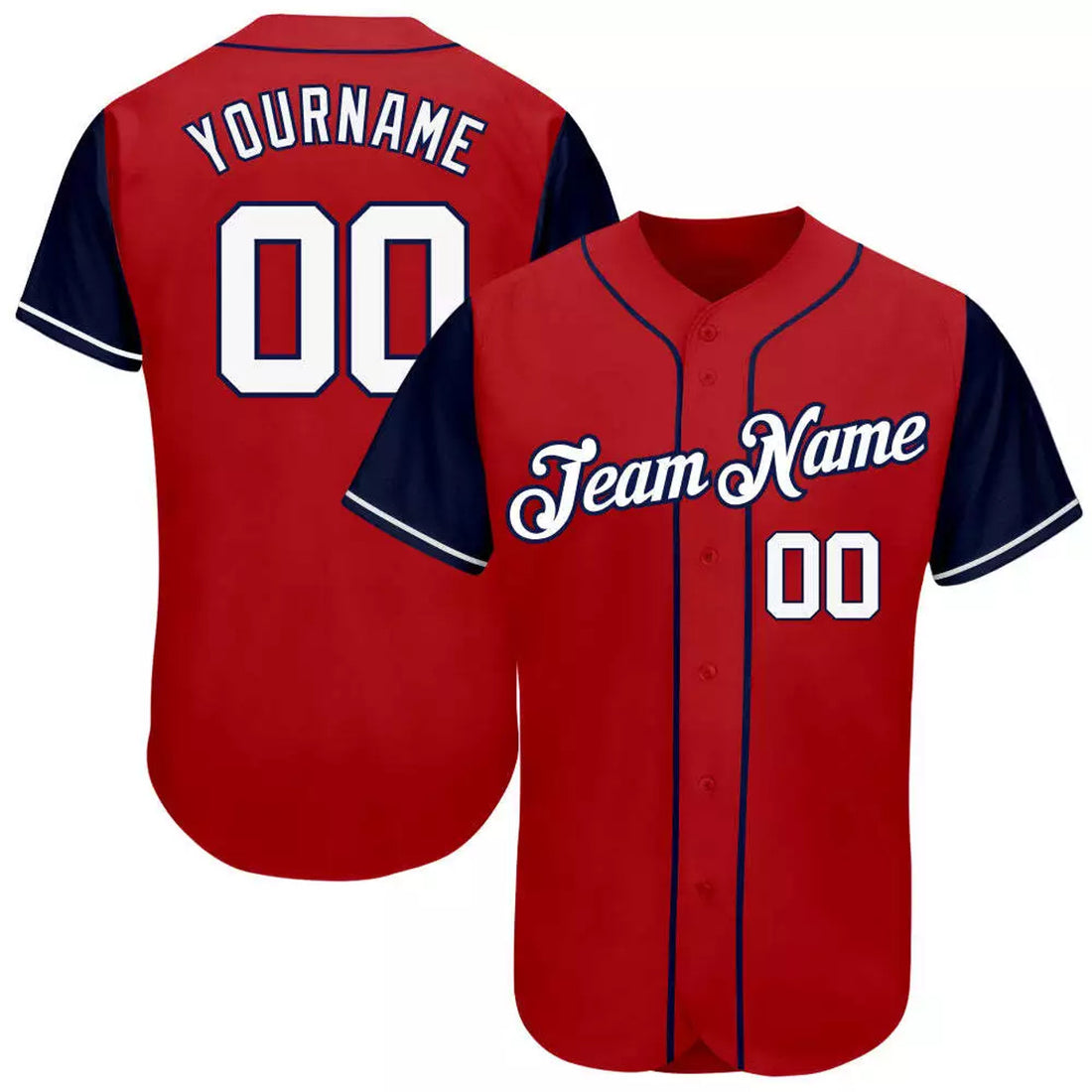 Custom Red White Navy Authentic Two Tone Baseball Jersey Size S-5XL Gift Fan