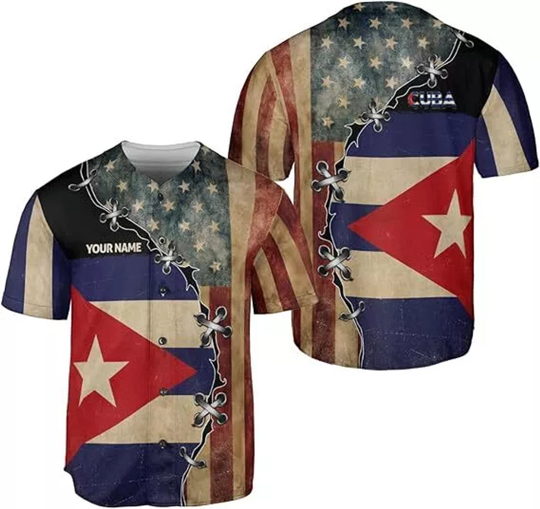 Custom Cuba Baseball Jersey Shirt Cuba Flag Pride Jersey Cuba Jersey