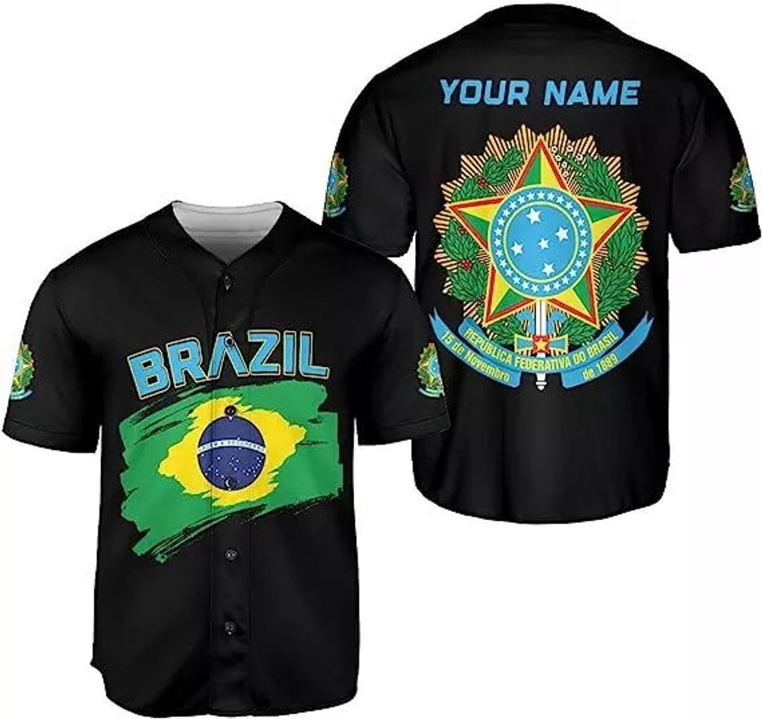 Custom Personalized Brazil Baseball Jersey Shirt Brasil Brazilian Flag Bandera Bandeira