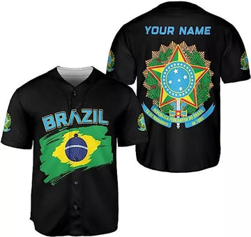 Custom Personalized Brazil Baseball Jersey Shirt Brasil Brazilian Flag Bandera Bandeira