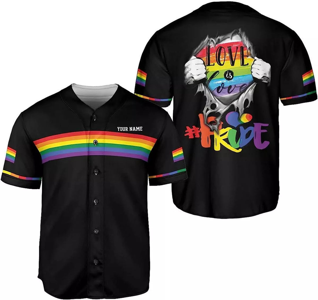 Custom Name LGBT Pride Baseball Jersey, Pride Hand LGBT Flag Jersey, Rainbow Les