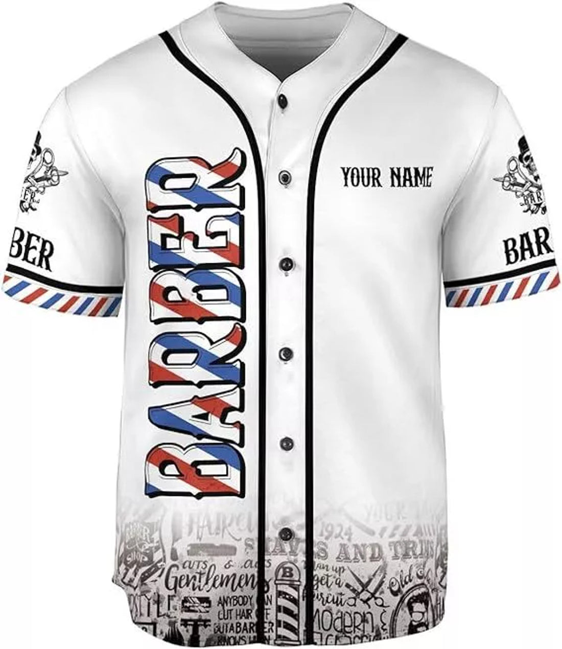 Custom Name Barber Shop Baseball Jersey Shirt 3D for Men Women Scis