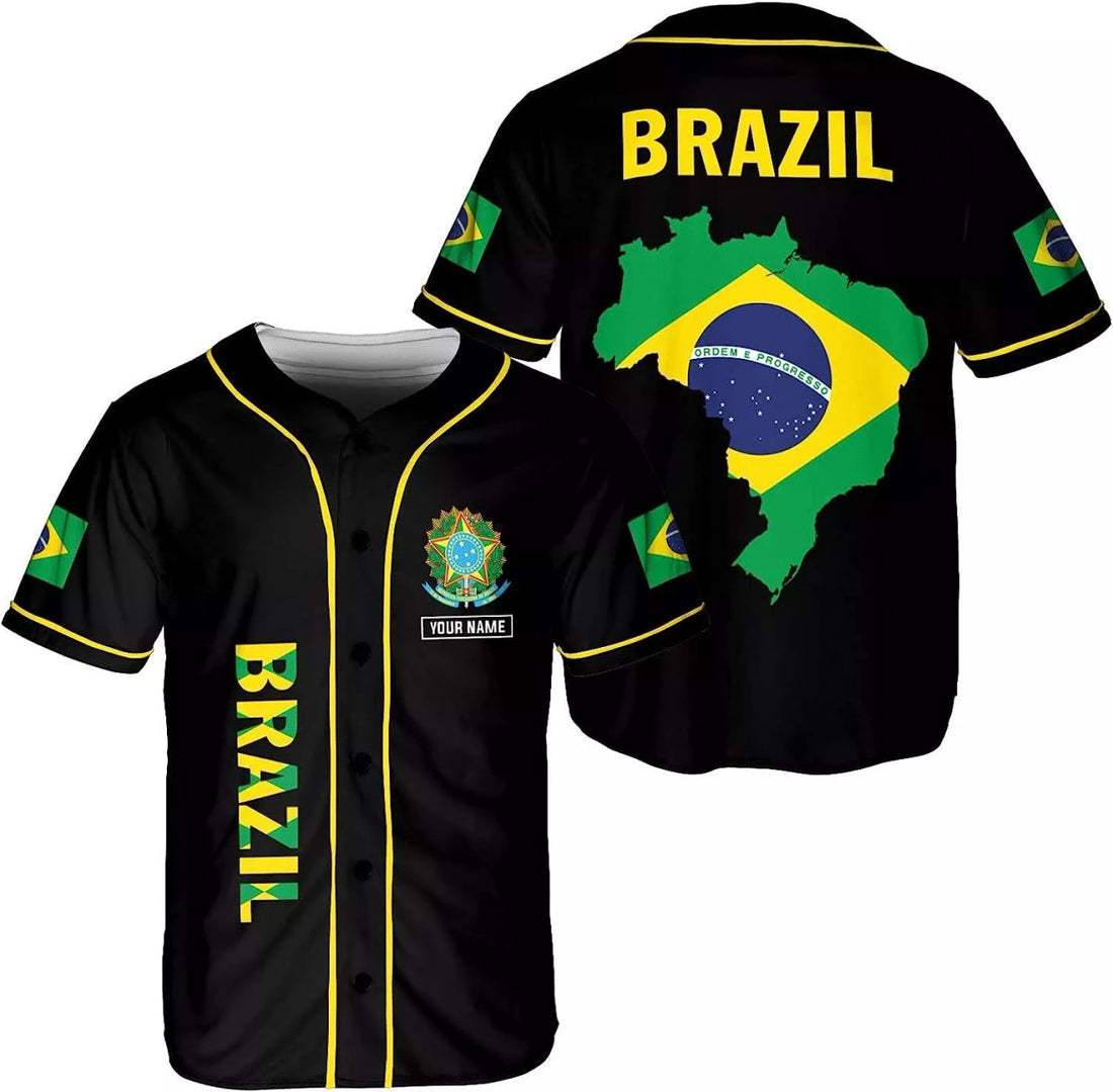 Custom Personalized Brazil Baseball Jersey Shirt, Brasil Brazilian Flag Bandeira