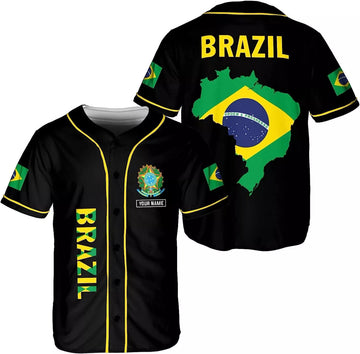 Custom Personalized Brazil Baseball Jersey Shirt, Brasil Brazilian Flag Bandeira