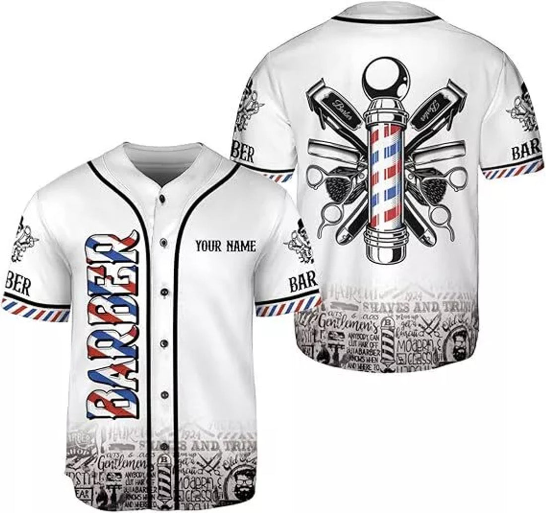 Custom Name Barber Shop Baseball Jersey Shirt 3D for Men Women Scis