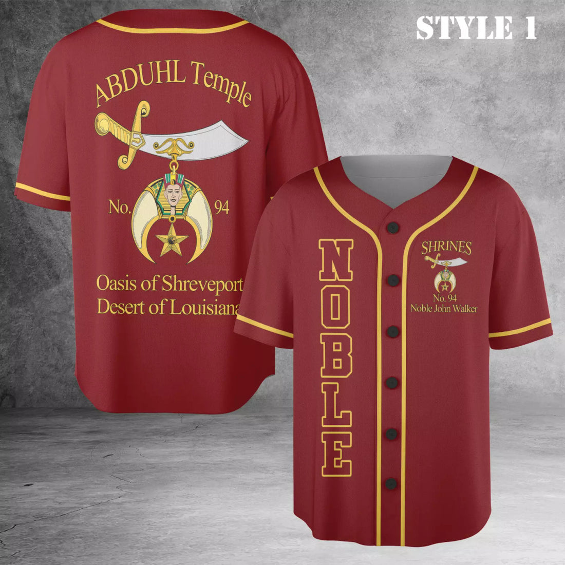 Custom Name Temple Shriners Noble Freemason 3D Baseball Jersey Shirt Size S-5XL