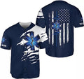Custom Personalized Thin White Line EMS EMT Paramedic, American Flag Back Baseball Jersey