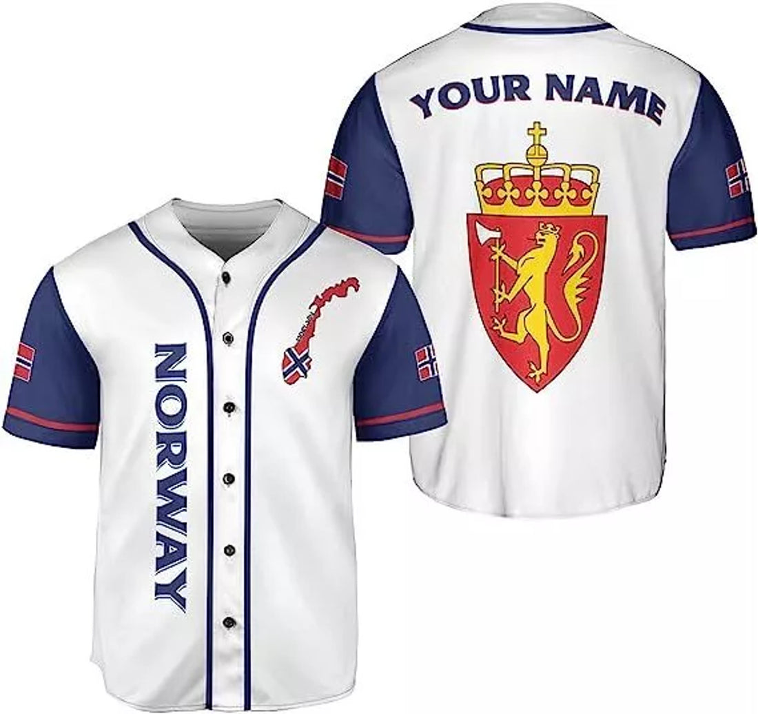 Custom Norway Baseball Jersey Shirt, Norwegian Pride Flag Roots Norwegian J