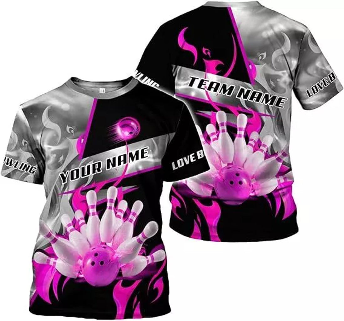 Customize Name Team Name Bowling Lover Bowling Team Uniform Unisex 3D T-shirt Size S-5XL