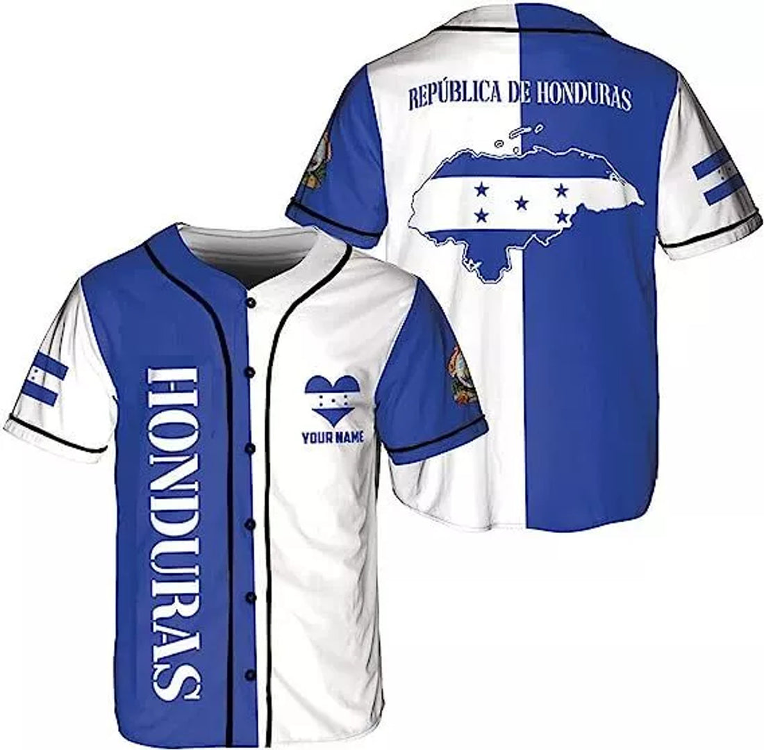 Custom Personalized Honduras Flag Baseball Jersey Shirt, Honduras Jersey, Camisa Hondur