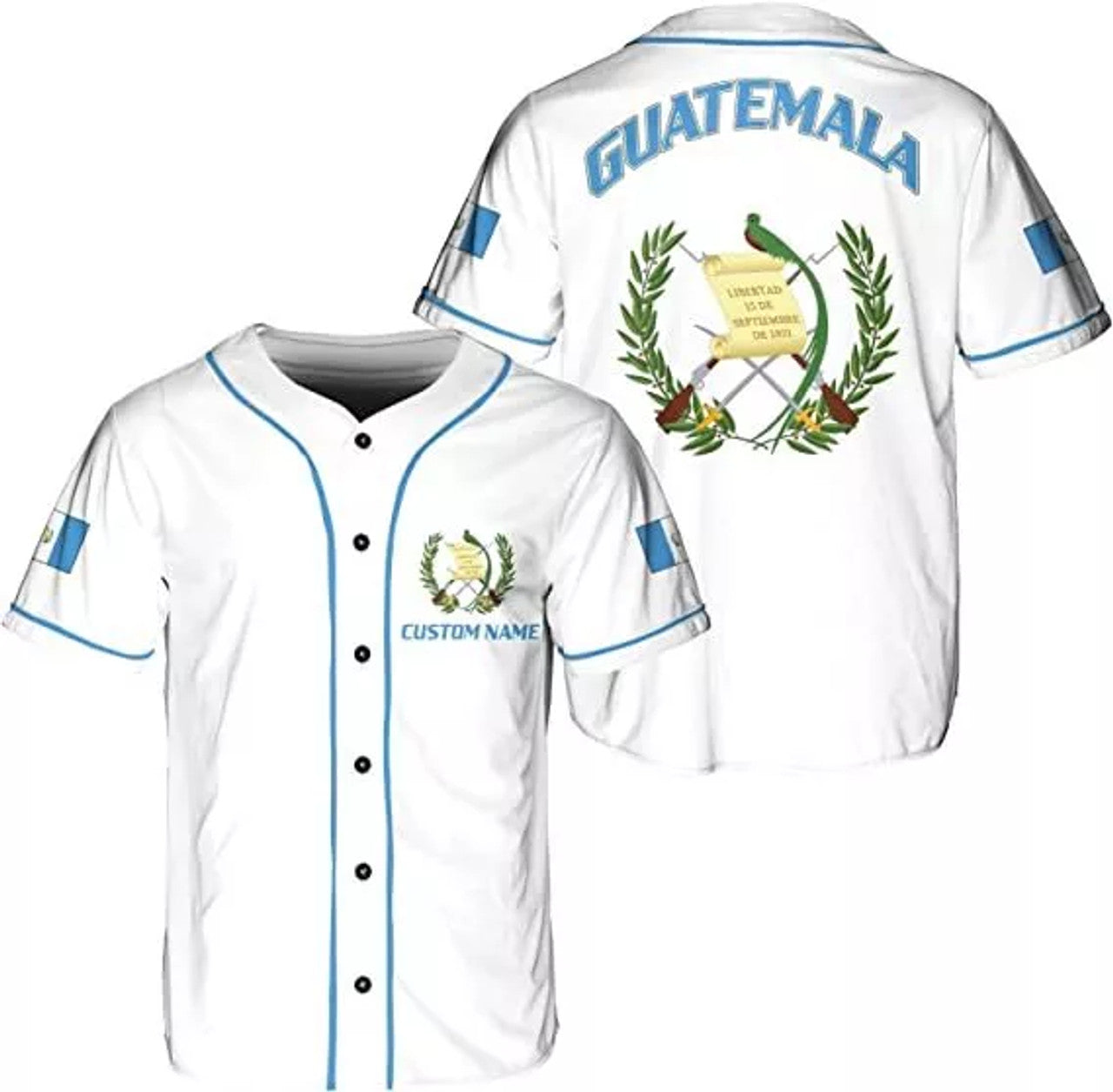 Custom Name Guatemala Baseball Jersey Shirt Guatemalan Pride 3D Shirts Gif