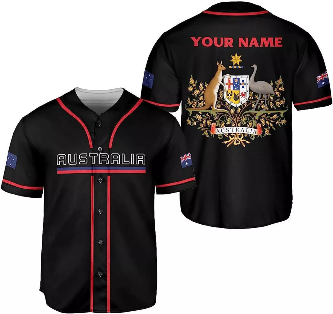 Custom Name Australia Baseball Jersey Shirt, Australia Flag Australian Kangaroo