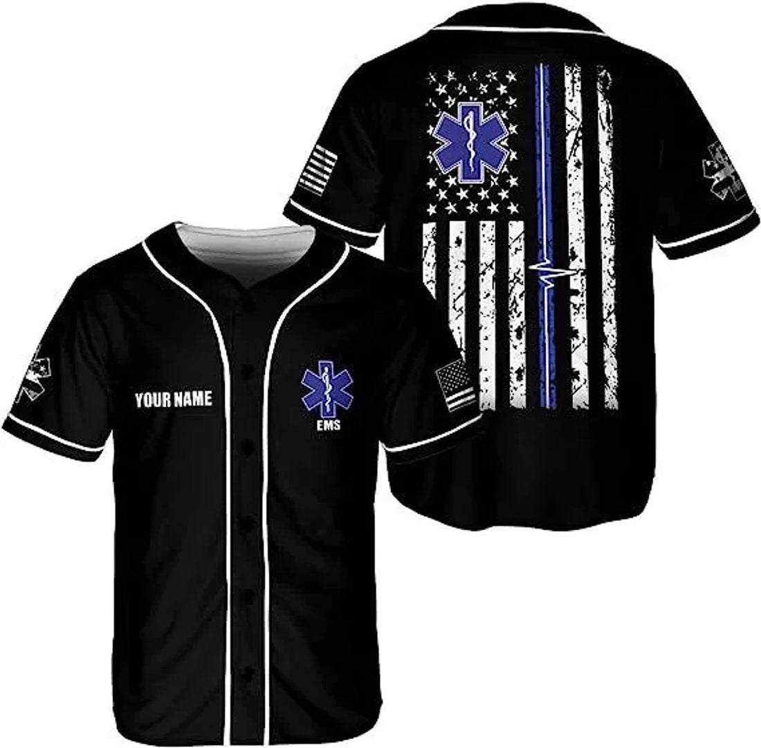 Custom Personalized Thin White Line EMS EMT Paramedic Baseball Jersey