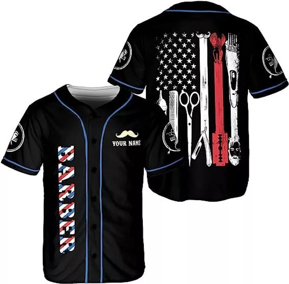 Custom Personalized Barber Shop Baseball Jersey, Hairdresser Baseball Jersey Barber To