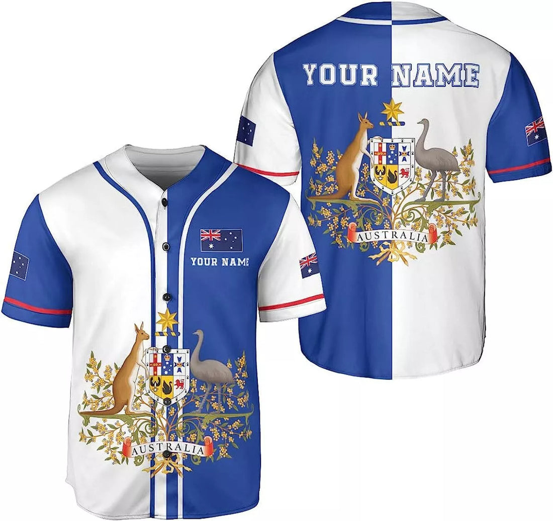 Custom Name Australia Baseball Jersey Shirt Australia Flag. Australian Kangaroo