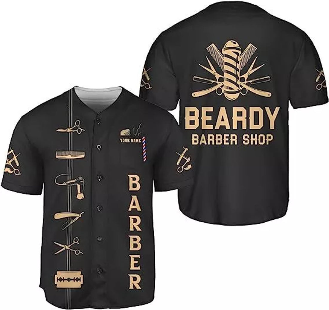 Custom Personalized Barber Shop Baseball Jersey, Hairdresser Baseball Jersey Barber